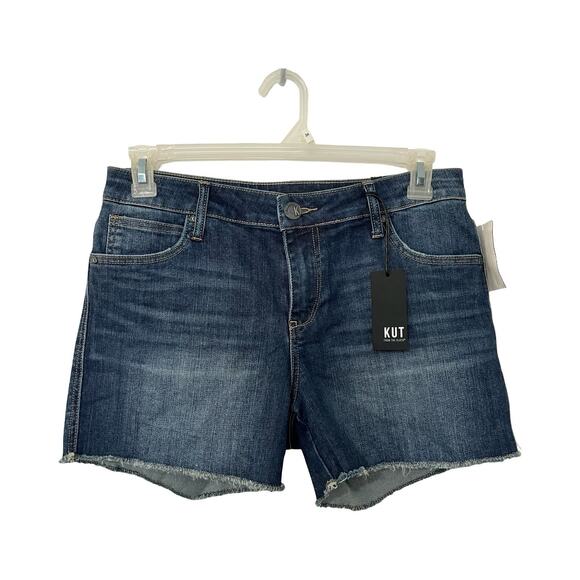 Kut From The Kloth Gidget Raw Hem Fray Jean Shorts Size 8 Dark Denim Summer NWT - Picture 1 of 7